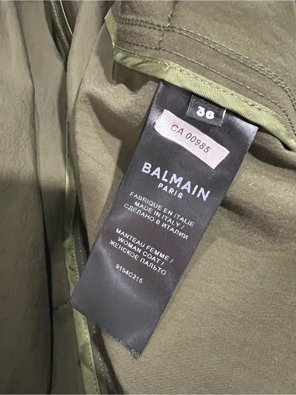 Balmain Olive Green Trench Coat with Gold Buttons - Picture 10 of 16
